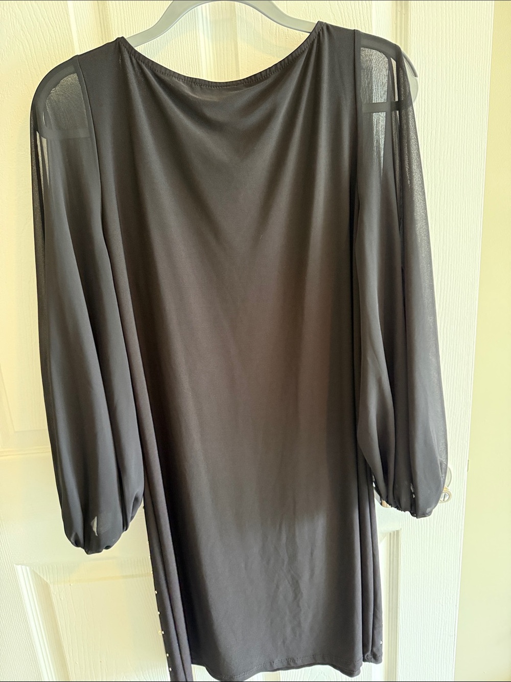 MSK Black Sheer Bishop Sleeve Pearl & Rhinestone Shift Dress - Picture 6 of 7